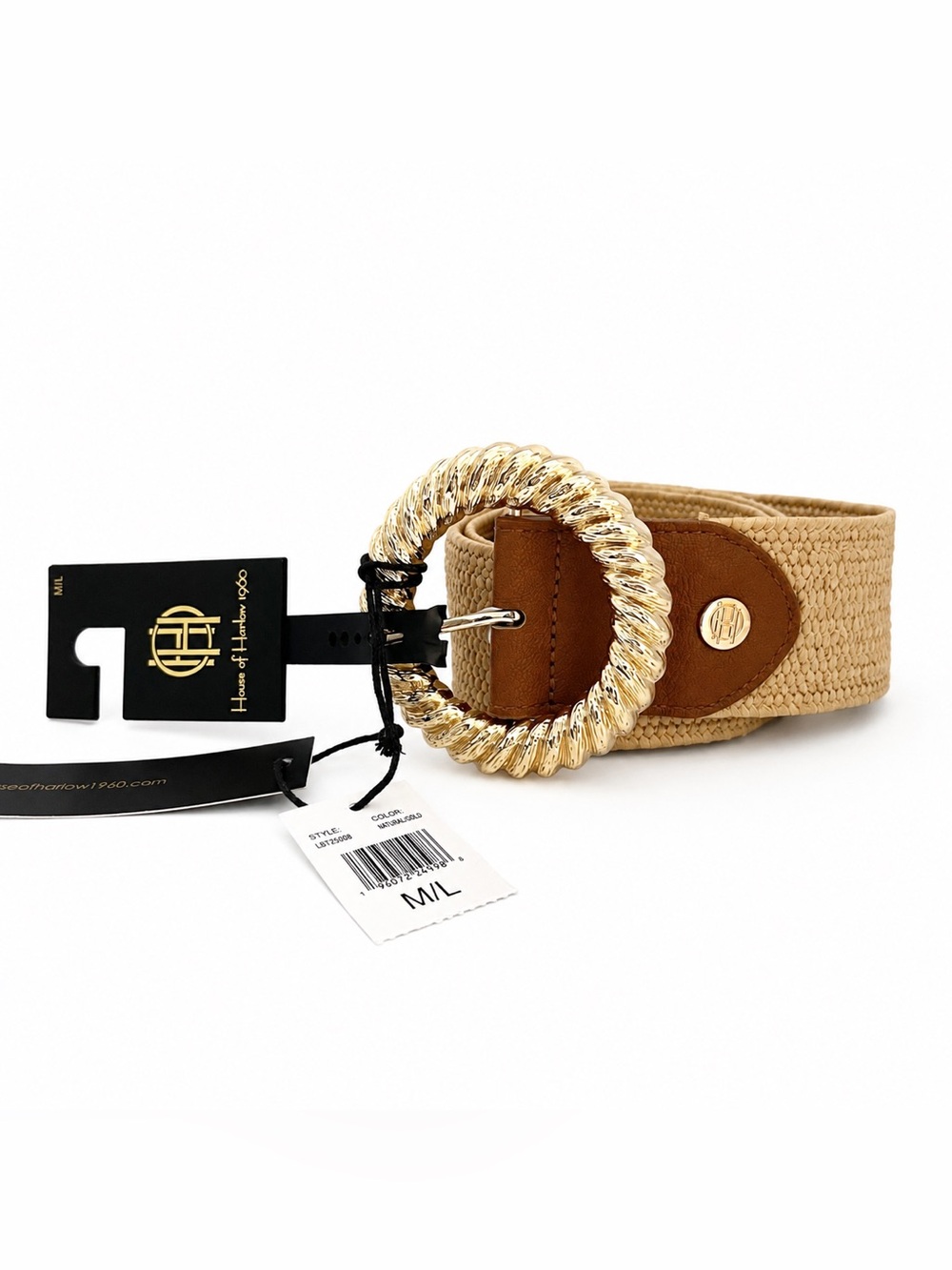 House Of Harlow 1960 NWT Gold Round Buckle Boho Woven Belt